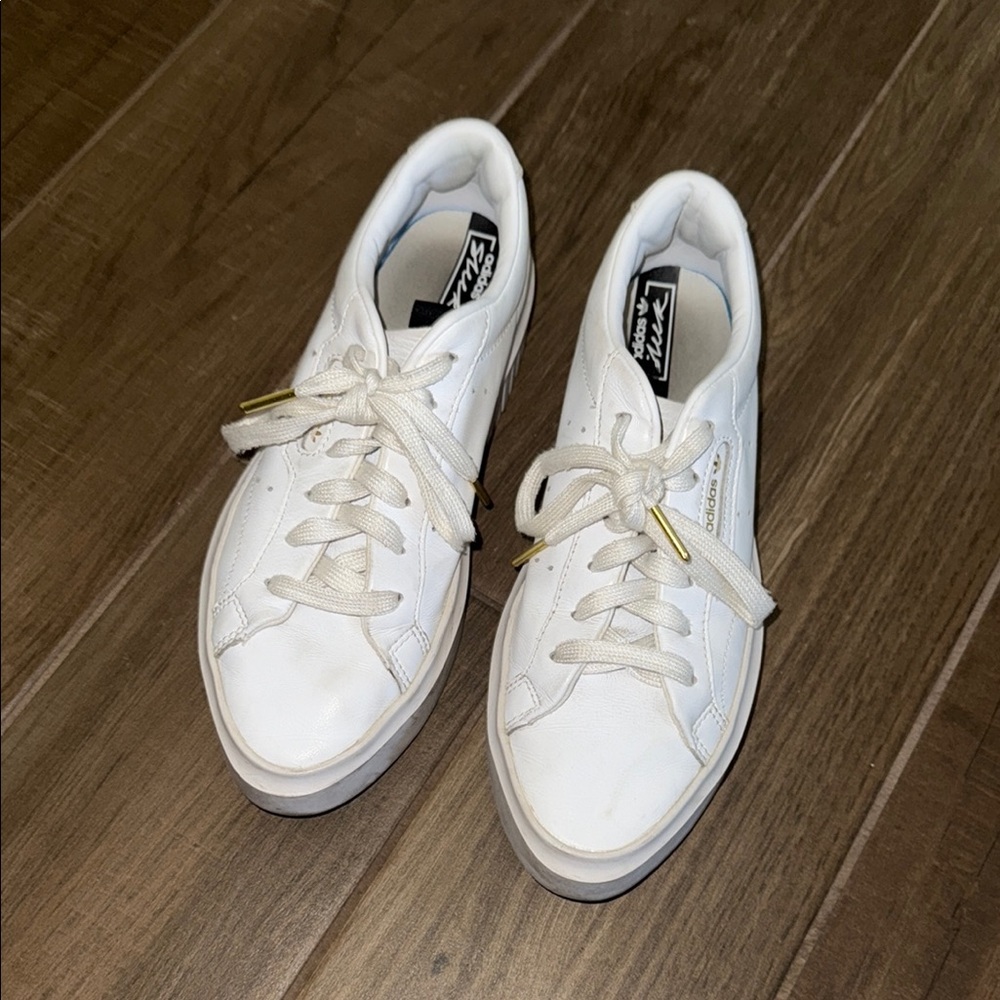 Adidas White Sneakers with Gold Details